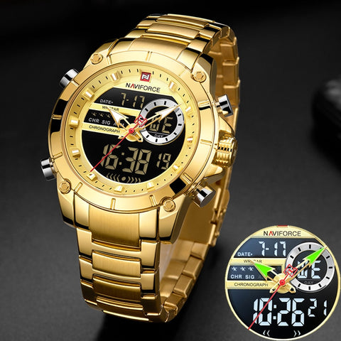 NAVIFORCE Men Military Sport Wrist Watch Gold Quartz